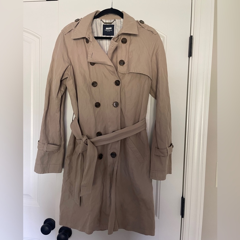 Gryphon Tan Trench Coat Double-Breasted Belted
